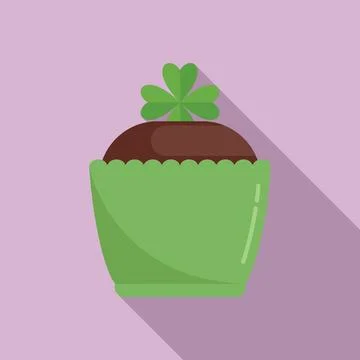 Clover plant pot icon flat . Four leaf plant Stock Illustration