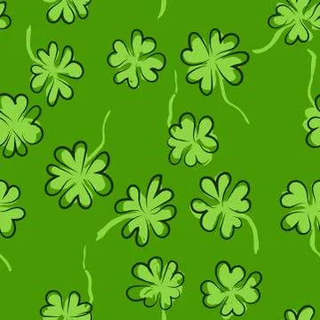 Clover seamless pattern. Grunge vector dry brush illustration. Stock Illustration