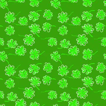 Clover seamless pattern. Grunge vector dry brush illustration. Stock Illustration