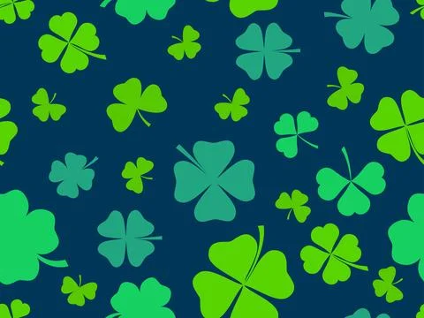 Clover seamless pattern for Saint Patrick's Day. Four-leafed and three-leaf.. Stock Illustration