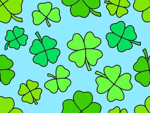 Clover seamless pattern for St. Patrick's Day. Green four-leaf and three-le.. Illustrazione stock