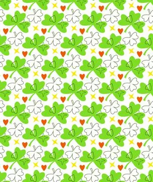 Clover seamless pattern. Tree leaves traditional symbol of good luck, fortune Stock Illustration