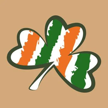 Clover three-leaf icon decorated with brush stripes in colors of Irish national Stock Illustration