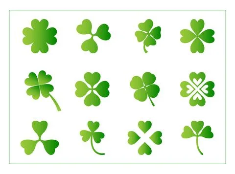 Clover vector icon set in green gredient color on white background Stock Illustration