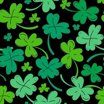 Clover vector seamless pattern, shamrock leaf, green plant background for Saint 스톡 일러스트