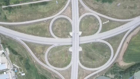 Cloverleaf Interchange Static Top Down 4K Stock Footage 336949925