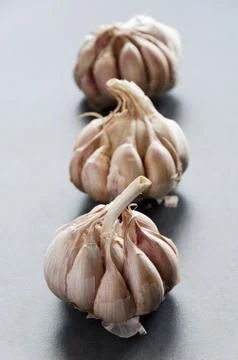 Cloves of garlic in a row Stock Photos