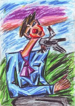 Clown and bird Illustrazione stock