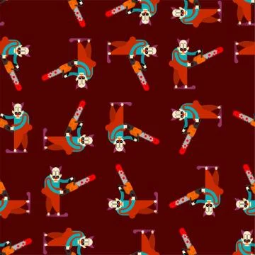Clown and Chainsaws pattern seamless. Horror Halloween background. vector tex Stock Illustration
