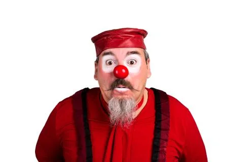 Clown with a beard and mustache looking surprised Stock Photos
