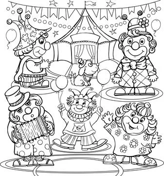 Clown black pattern, circus, outline doodle anti-stress, cartoon Illustrazione stock
