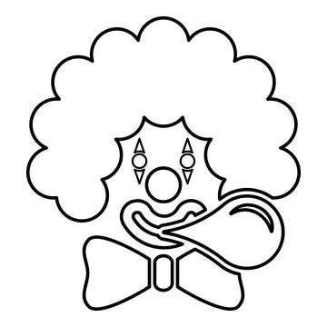 Clown blowing bubble gum chewing head contour outline line icon black color.. Stock Illustration