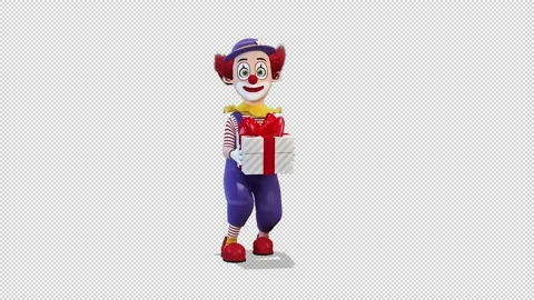 Clown congratulates with a gift 库存影片 166431433