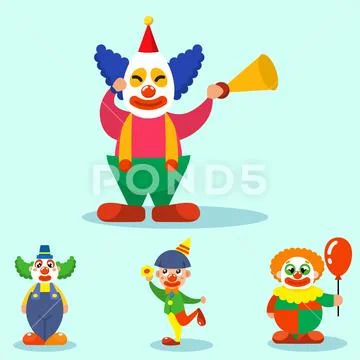 Clown cute characters performer carnival actor makeup juggling human vector Stock Illustration
