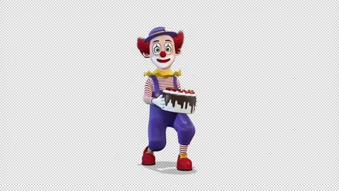 Clown dancing with a cake around him Stockbeeldmateriaal 166431427