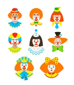 Clown faces different avatars Stock Illustration