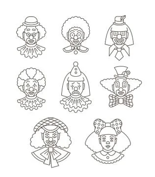 Clown faces different thin line avatars イラスト素材