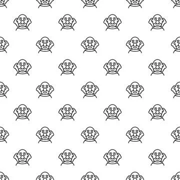 Clown faces repeating in an outline seamless pattern Stock Illustration