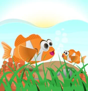 Clown fish with landscape Stock Illustration