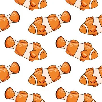 Clown fish seamless pattern in cartoon style. Background of undersea fish for Stock Illustration