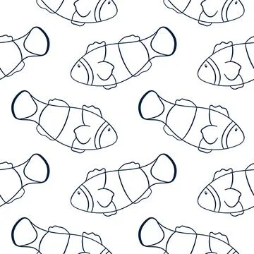 Clown fish seamless pattern in line art style. Background of undersea fish for Illustrazione stock