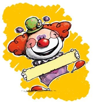 Clown holding a label Stock Illustration