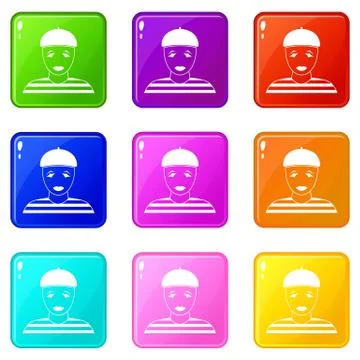Clown icons set 9 Illustrazione stock