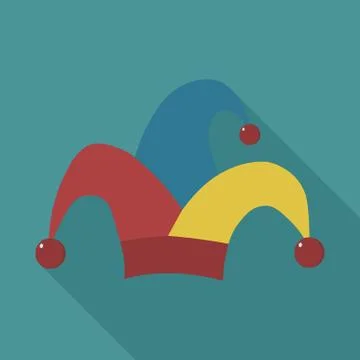 Clown jester hat flat long shadow design icon Stock Illustration