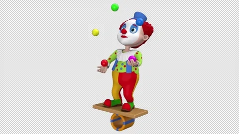 Clown juggles with balls - 3d ender looped with alpha channel. Видео 337715901