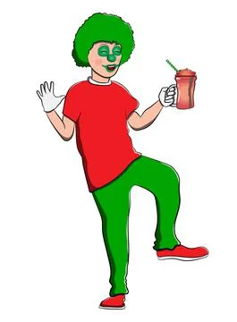 Clown Men Red &amp; Green Drink Juice Cartoon Character Stock Illustration