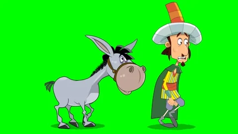Clown or slave of king and donkey walking and moving towards palace to perform Video stock 285951141