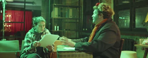 Clown Rehearsing Performance with Female Scriptwriter 스톡 동영상 168732518