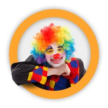 Clown in round orange frame Stock Photos