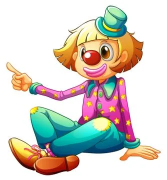 A clown sitting while pointing 스톡 일러스트