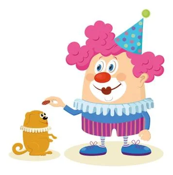 Clown with trained dog Stock Illustration