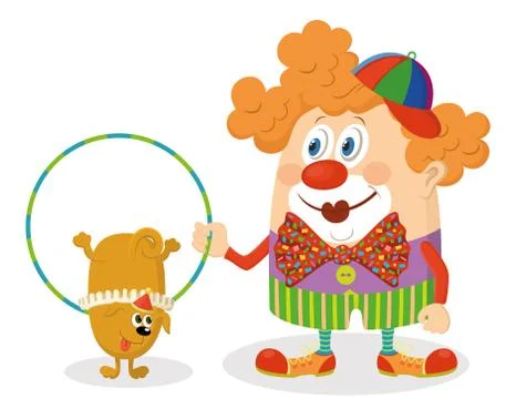 Clown with trained dog Stock Illustration