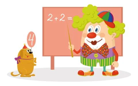 Clown with trained dog Stock Illustration