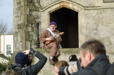 Clown with ukelele Foto stock