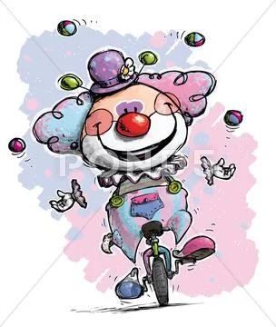 Clown on unicle juggling girlie colors Stock Illustration