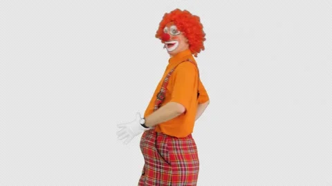 Clown walking by and making a funny look into camera, Alpha Channel Stock-Footage 151158090