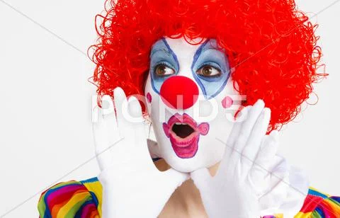 Clown yelling extreme close up bright beautiful female performer Stock Photos