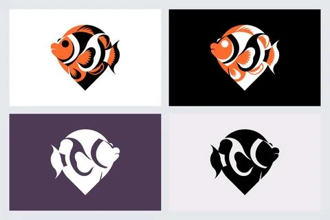 Clownfish Map Pin Logo Vector Icon Set Stock Illustration