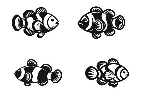 Clownfish set silhouette vector art illustration Stock Illustration
