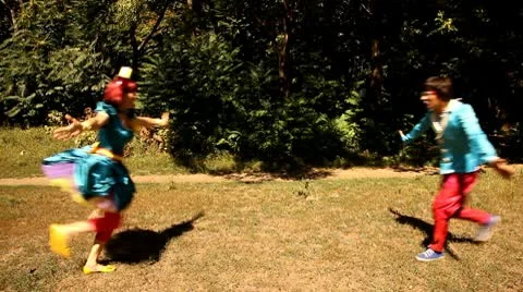 Clowns are happy to see each other Stock Footage