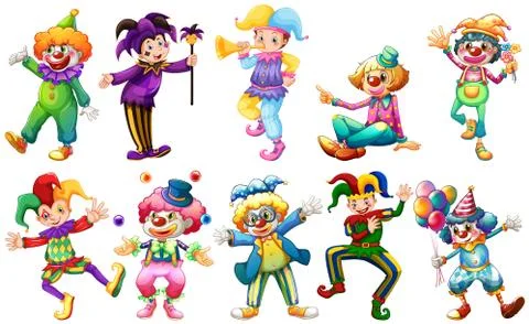 Clowns in different costumes 스톡 일러스트