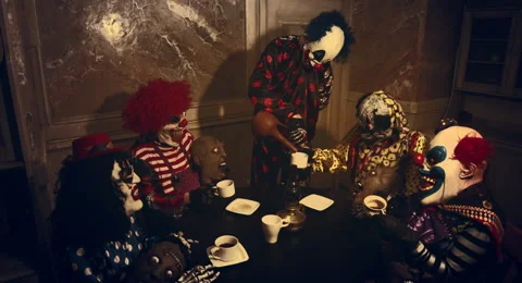 Clowns drinking tea. Horror Halloween. 動画素材 67899384