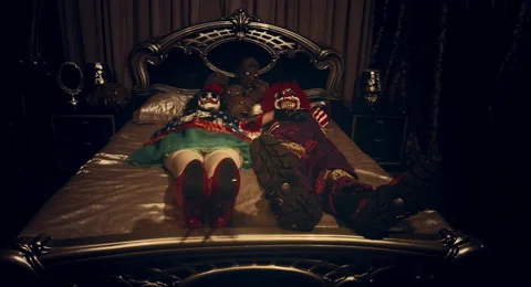 Clowns lying in bed. Stock Footage 67903252