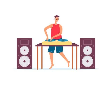 Club DJ mixing music records on turntable flat vector illustration isolated. Stock Illustration