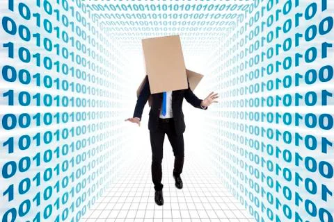 Clueless businessman with binary numbers 스톡 일러스트