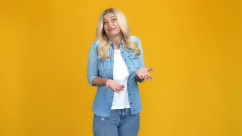 Clueless indifferent charming lady refuse answer difficult question Stock Footage 163540017